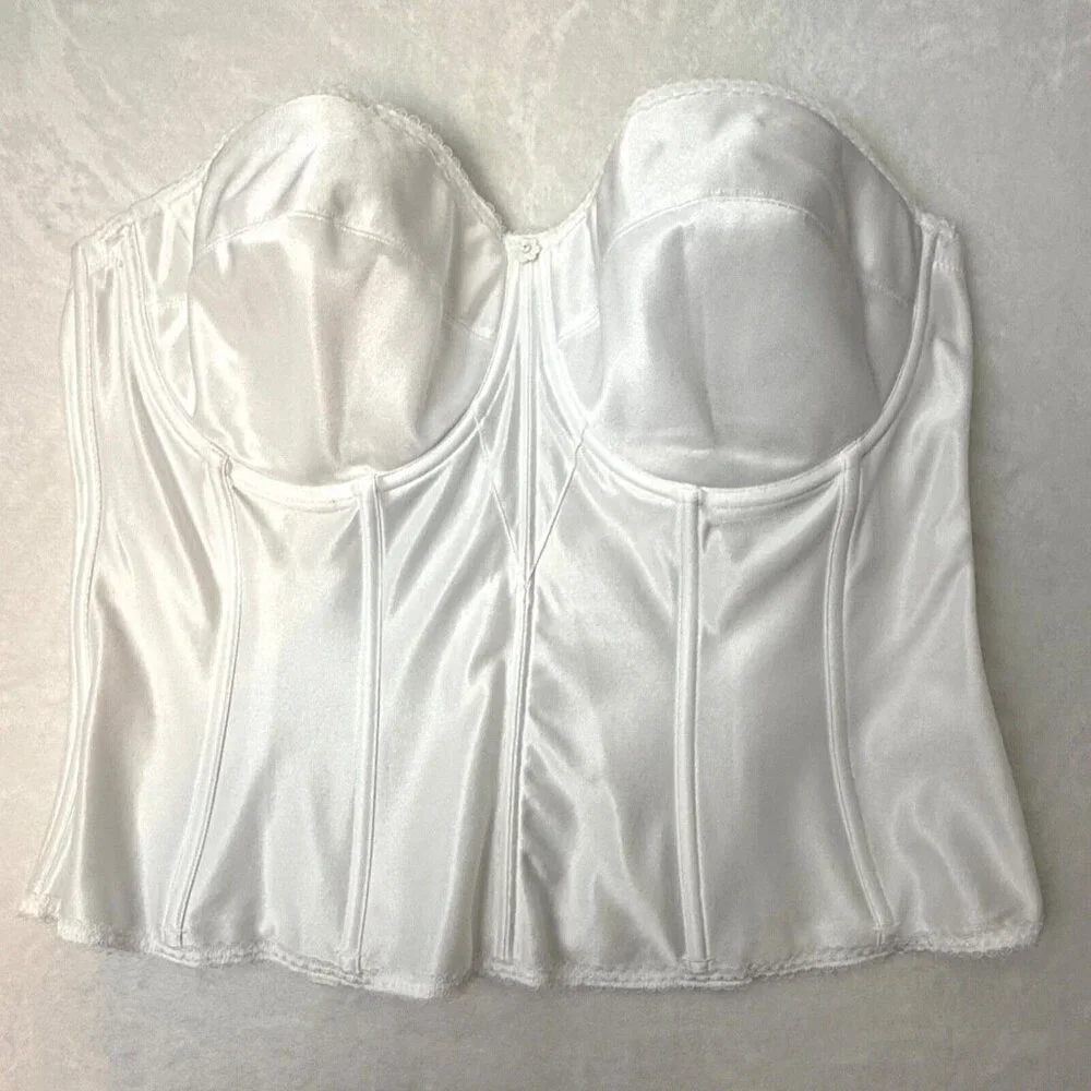 Dominique Intimate Apparel Lace Trim Strapless Bustier Bra Women 44D White